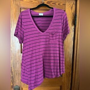 Anthropologie Asymmetrical TLA Purple Striped Top, XL